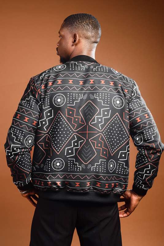 Men's  Mudcloth Summer Bomber Jacket - Black