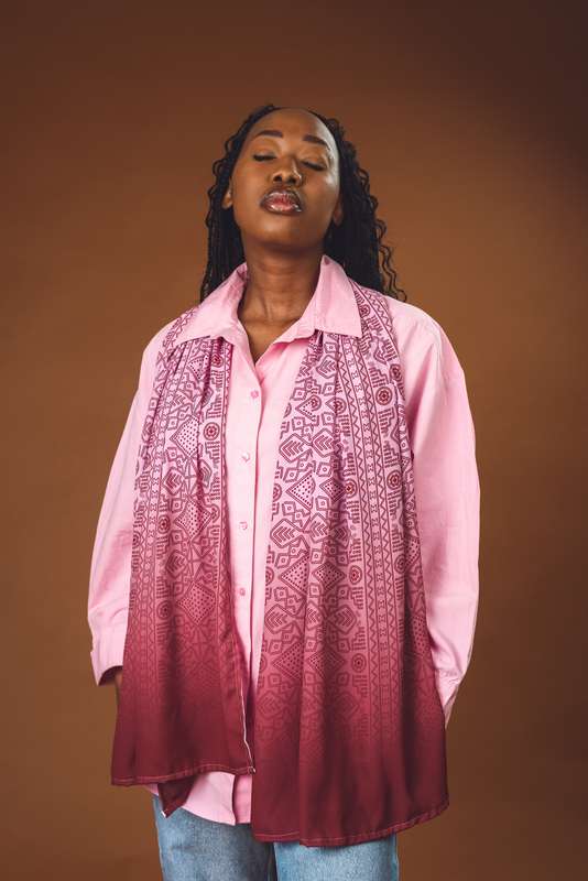 Mudcloth Chiffon Scarf - Burgundy Ombré