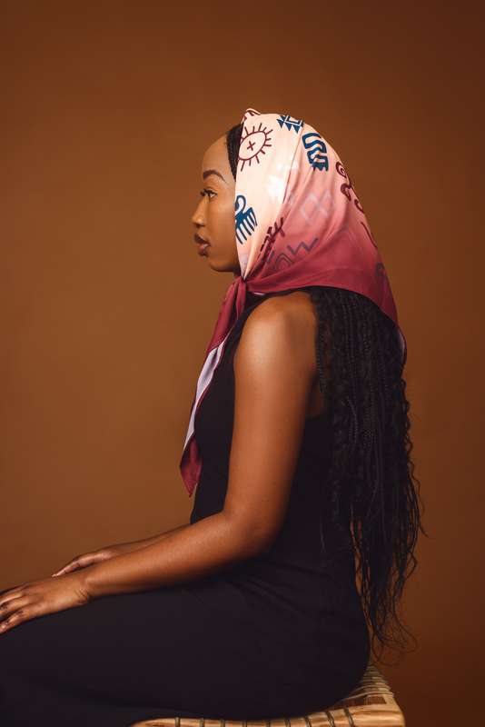Adinkra Crape Scarf - Burgundy Ombré