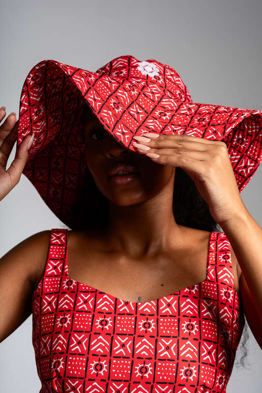 Red Bogolan Wide Brim Hat