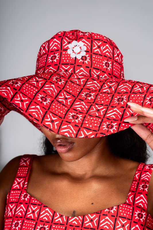 Red Bogolan Wide Brim Hat