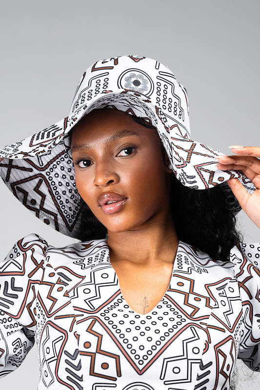 White Bogolan Wide Brim Hat