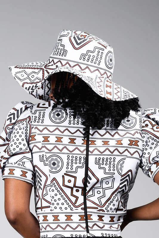 White Bogolan Wide Brim Hat