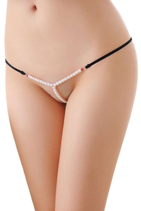 Black Sultry Pearl Trim G-string - Black / ONE SIZE