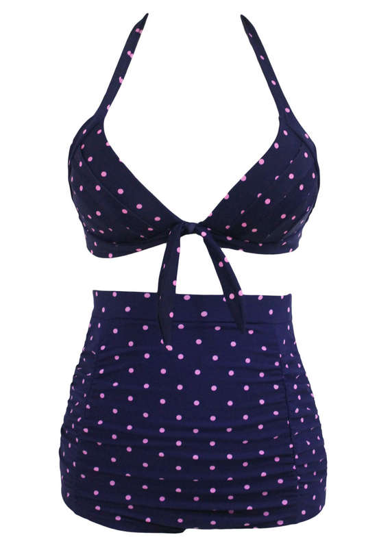Polka Dot Print Retro High Waist 2 Pieces Swimsuit - as shown / (US 4-6)S