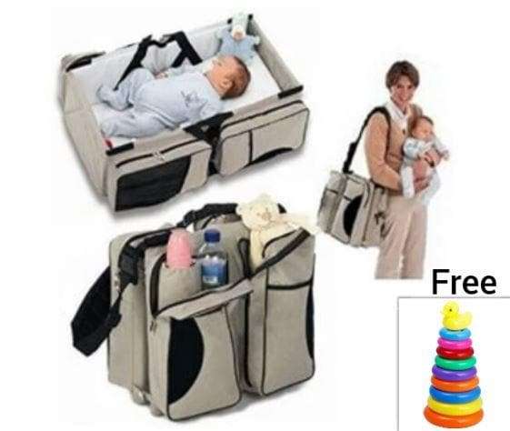 MULTI-FUNCTIONAL BABY DIAPER BAG-TRAVEL BED (Grey Only)+Stacking Ring