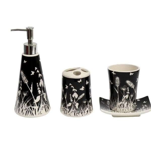 Ceramic 4 Piece Bathroom Set Black & White