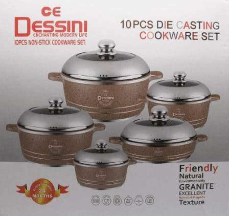 Dessini 10 Pieces Die Casting Cookware Set (Black & Brown/Purple ...