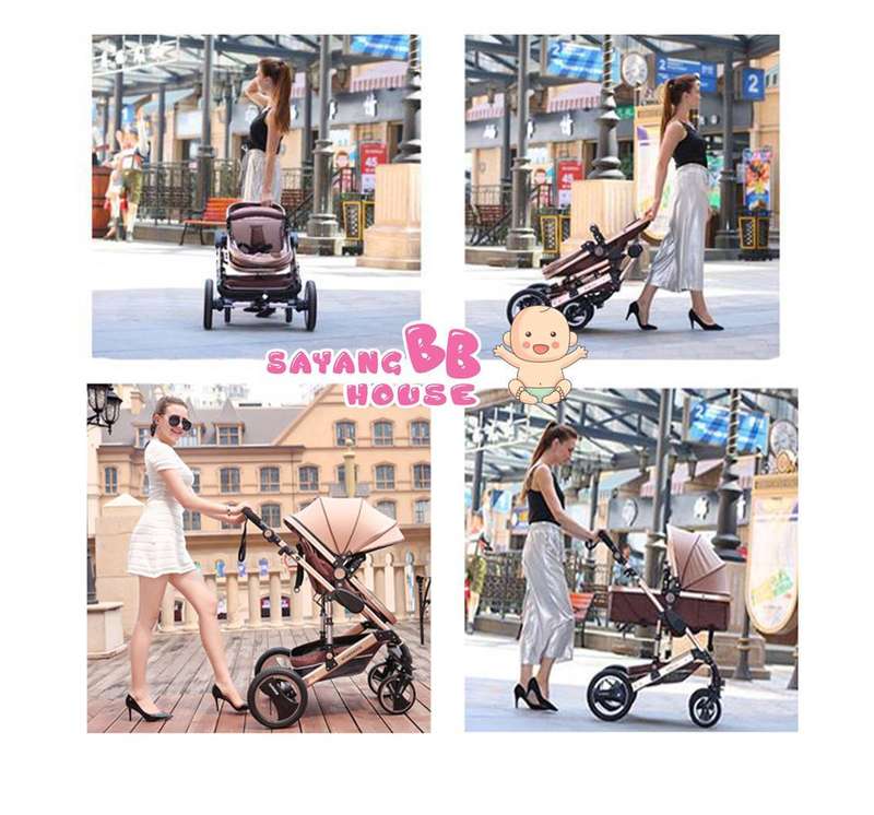 Baby Pram /Stroller - 2 Function Foldable Baby Pram (Khaki) belecoo brand