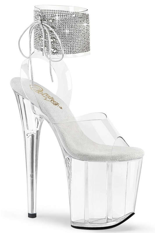 Clear Open Back 8" Rhinestone Ankle Strap Sandal