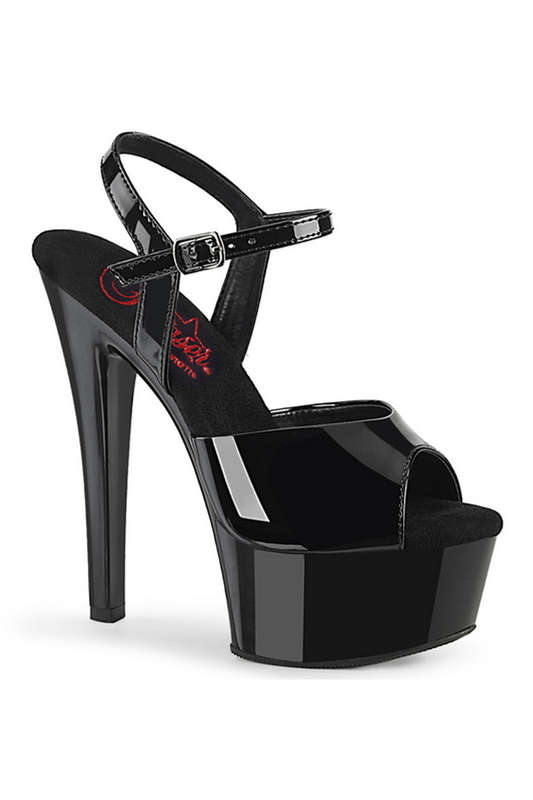 Black Patent Peep Toe Ankle Strap Sandal