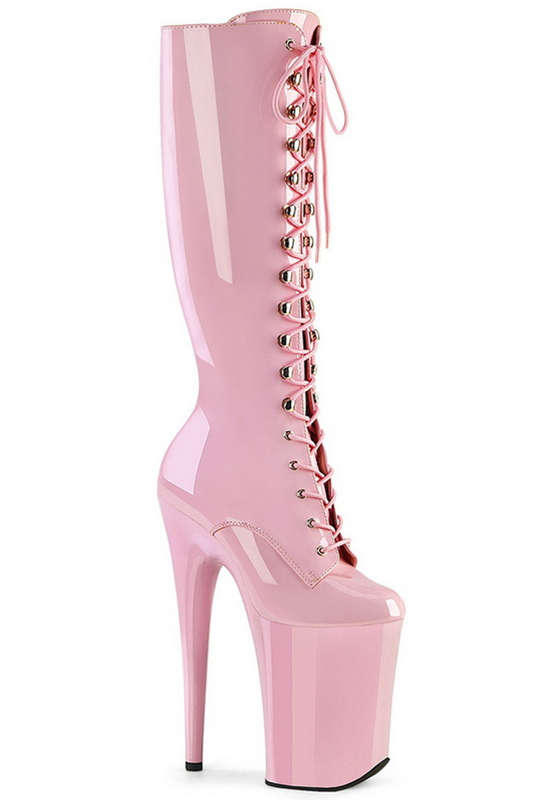 Baby Pink Pat 9" Lace Up Knee High Boot
