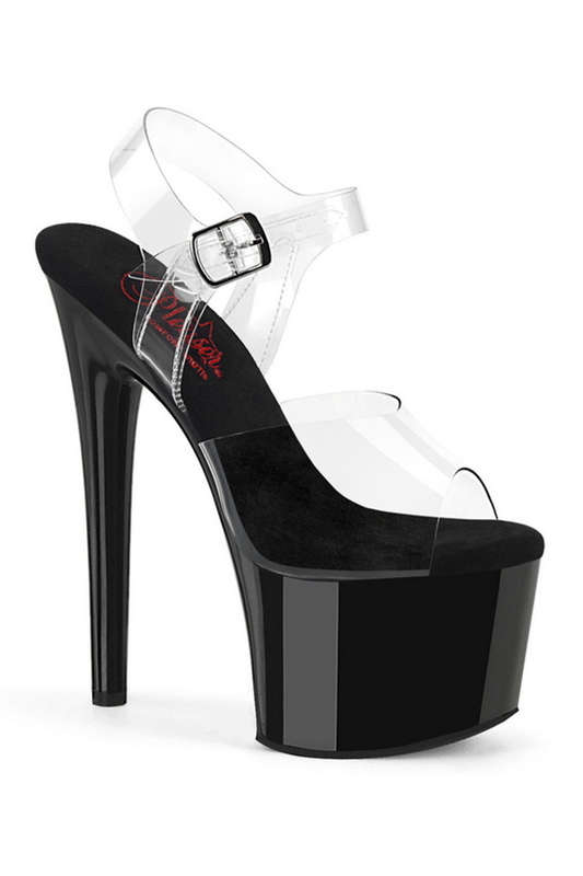 Black & Clear 7" Heel Ankle Strap Platform Sandal