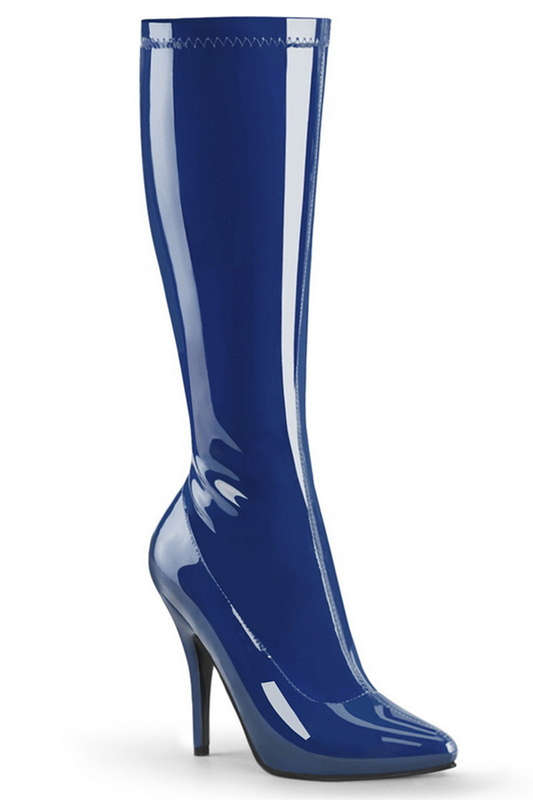 Navy Blue Stretch Patent 5" Stiletto Heel Knee High Boot