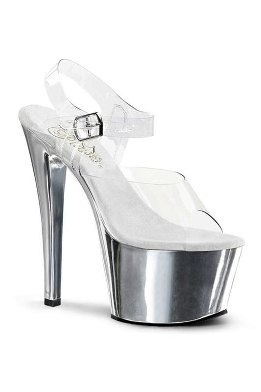 Silver Chrome Plated 7" Ankle Strap Sandal
