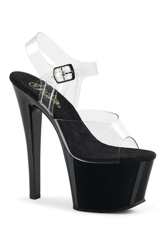 Black & Clear 7" Ankle Strap Sandal