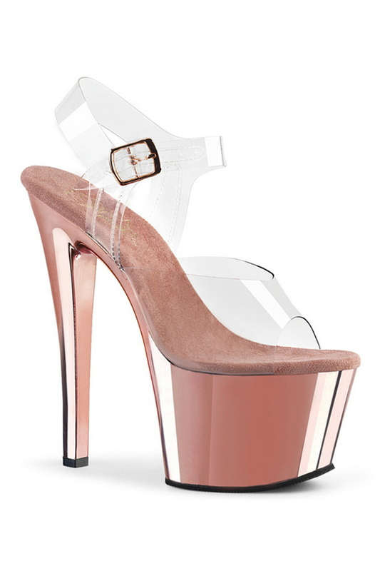 Rose Gold Chrome Plated 7" Ankle Strap Sandal