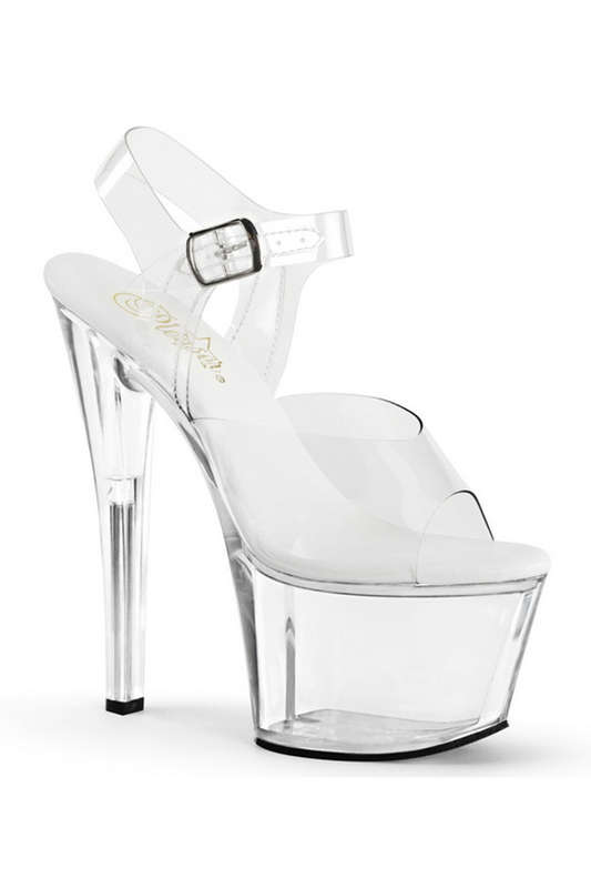 Clear 7" Vegan Leather Insole Ankle Strap Sandal