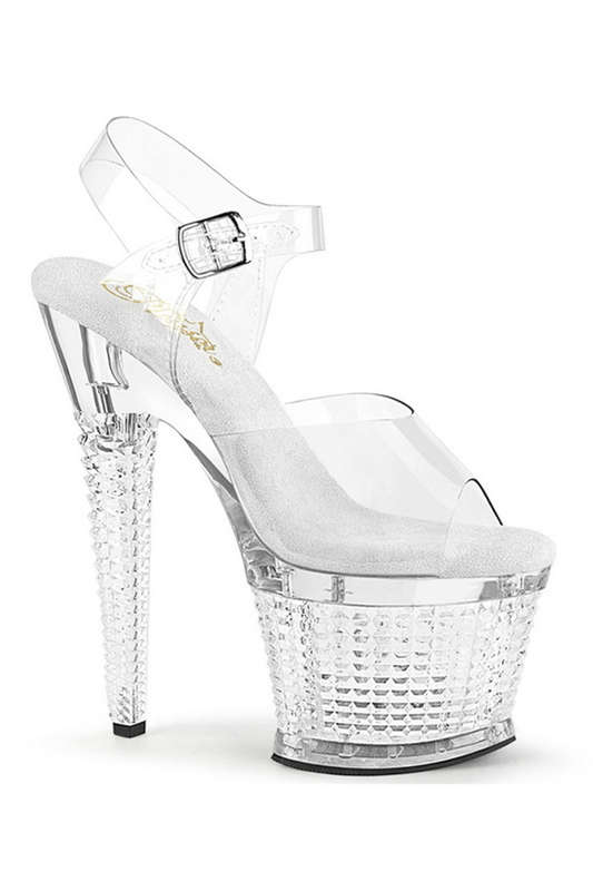 Clear 7" Textured Heel Ankle Strap Sandal