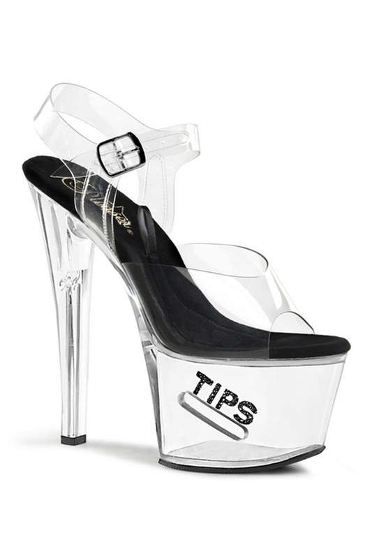 Clear & Black 7" Tip Jar Ankle Strap Sandals