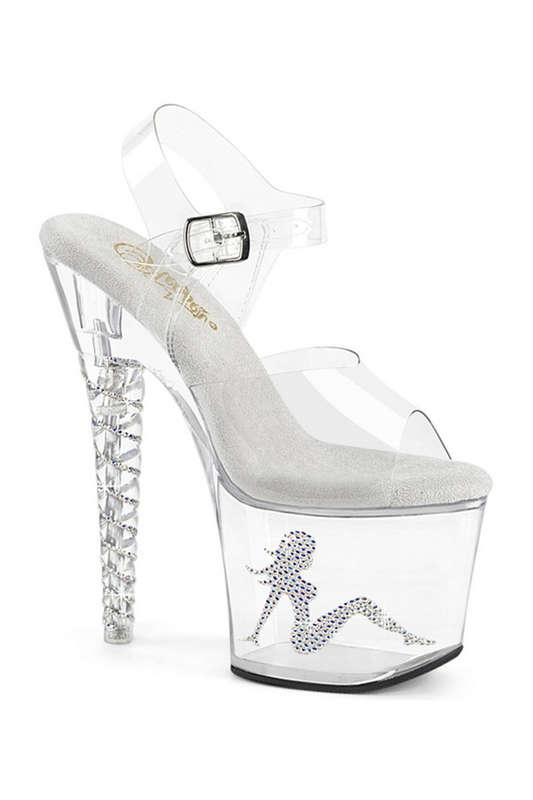 Clear 7" Unicorn Heel Trucker Girl Ankle Strap Sandal