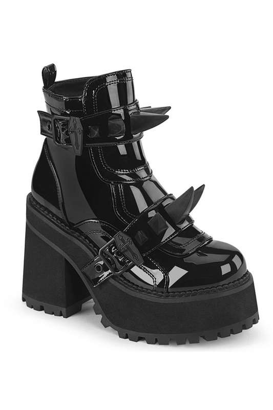 Black Patent Rubber Claw Ankle Boots