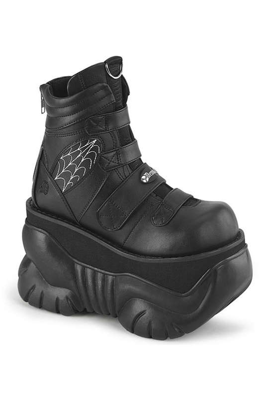 Black Vegan Leather Spider Web Unisex Ankle Boot