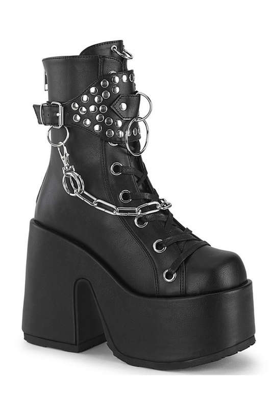 Black Vegan Leather 5" Chunky Heel Mid Calf Boot