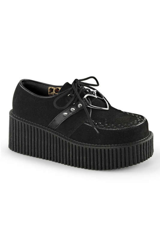 Black Vegan Suede Heart Ring Platform Creeper