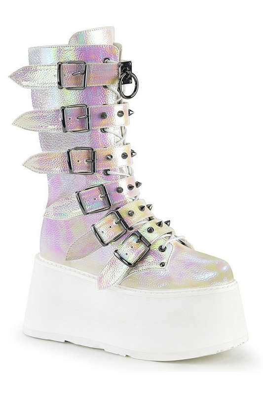 Pearl Vegan Leather Stud Buckle Mid Calf Boots