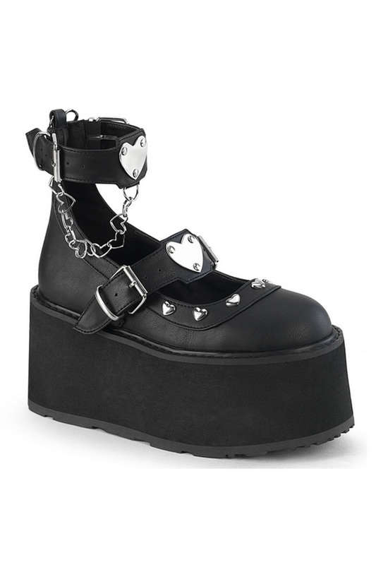 Black Vegan Leather Heart Strap Maryjane