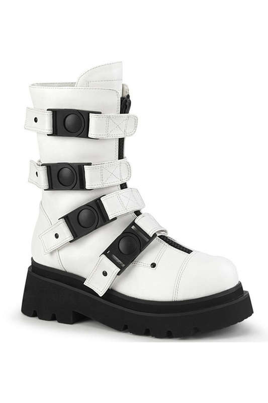 White Vegan Leather Front Zipper Ankle Boot