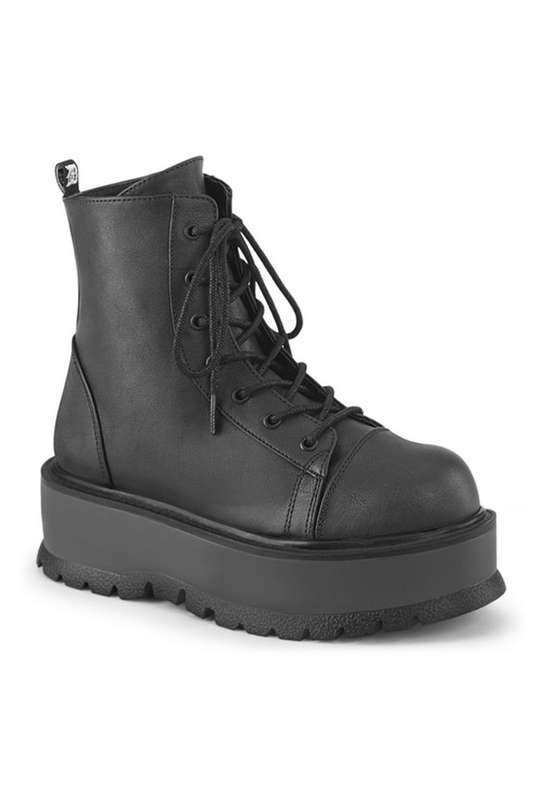 Black Vegan Leather 2" Platform Ankle Boot