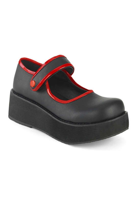 Black Vegan Leather Mary Jane Wedges
