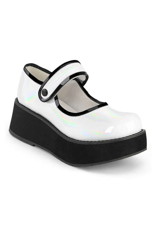 White Holo Patent Mary Jane Wedges