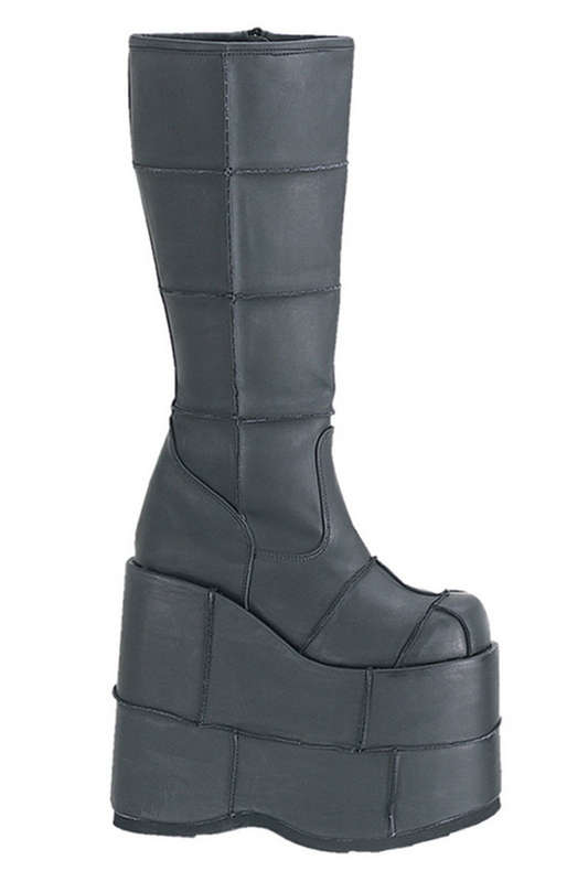 Unisex Black Vegan Leather 7" Platform Knee High Boot