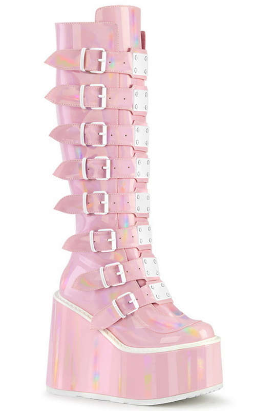Baby Pink Hologram 5 1/2" Platform Knee High Boot