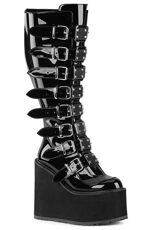 Black Pat 5 1/2" Platform Wide Calf Knee High Boot