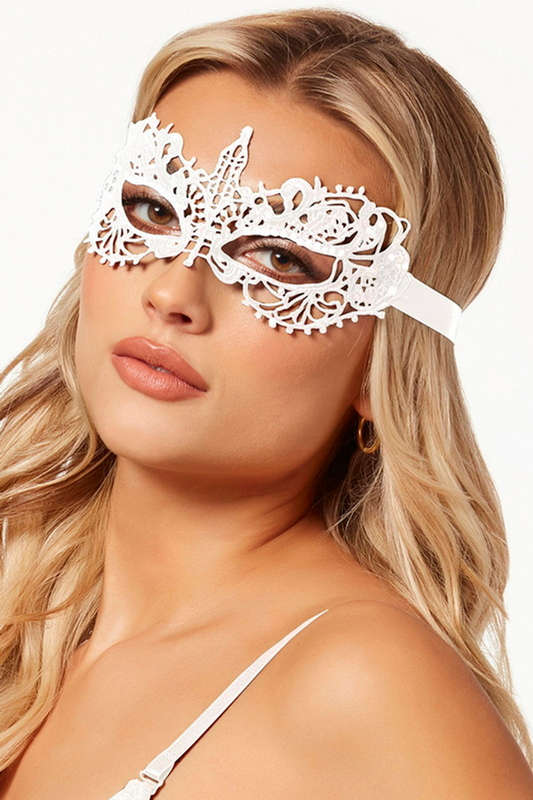 White Lace & Rhinestone Mask