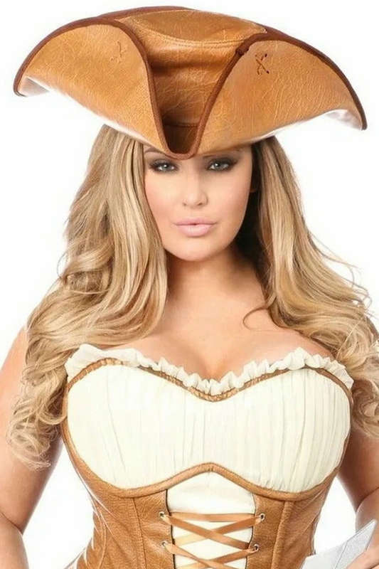 Camel Faux Leather Pirate Costume Hat