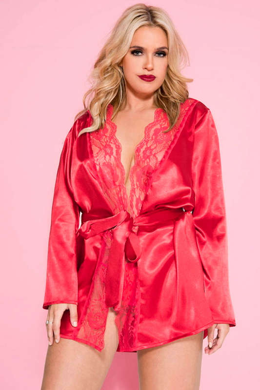 Plus Size Red Satin Lingerie Robe