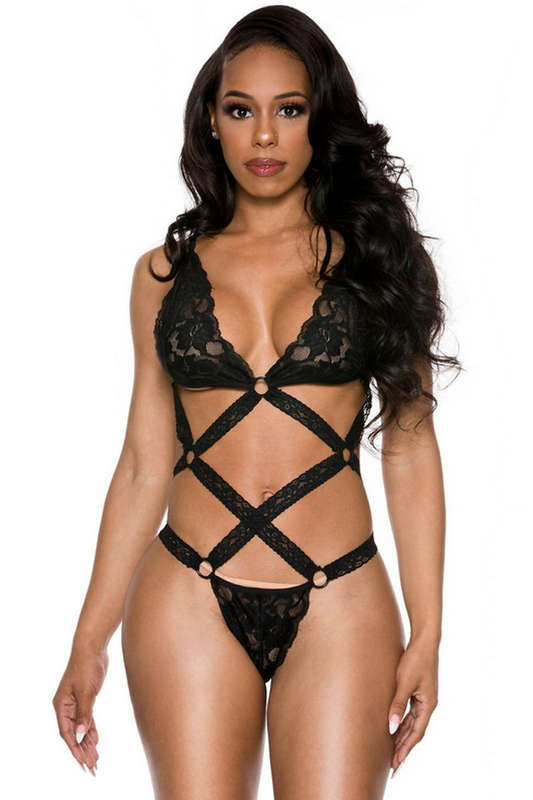 Tie Me Up Strappy Black Lace Lingerie Teddy