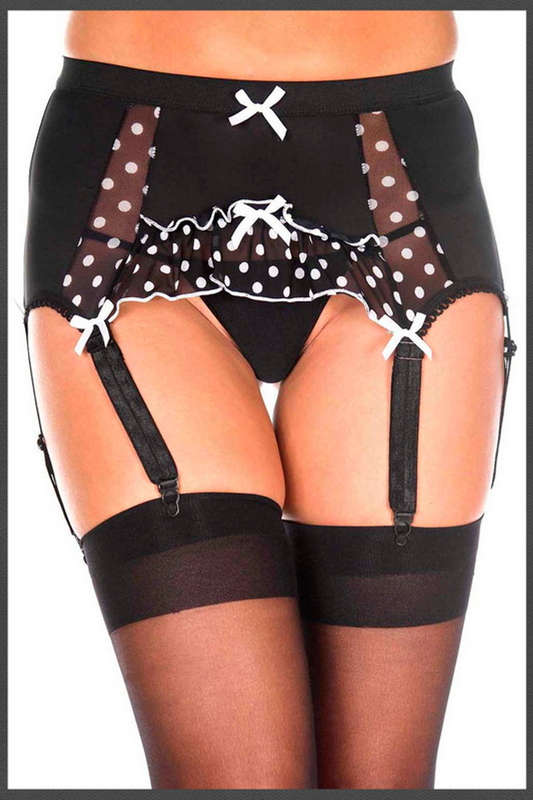 Black Polka Dot Mesh Garterbelt