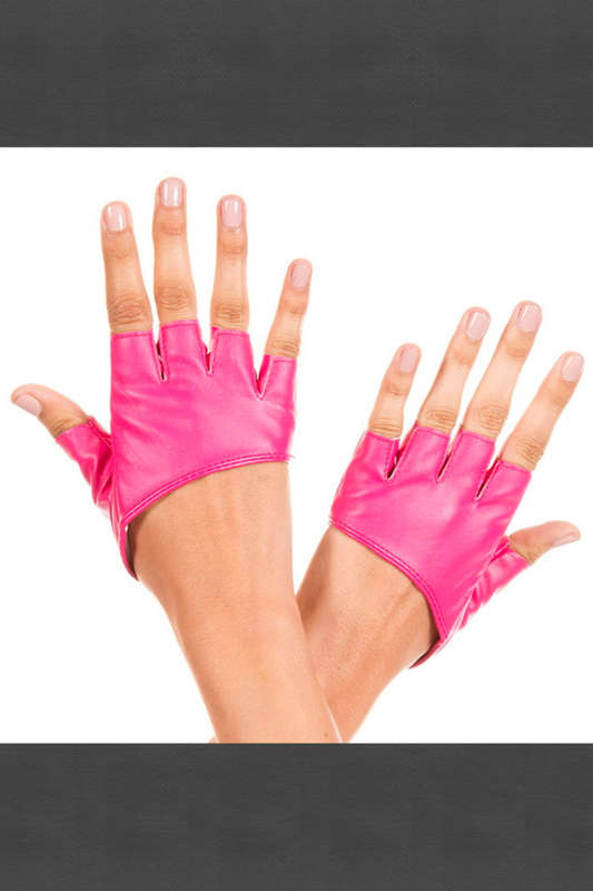 Hot Pink Short Faux Leather Fingerless Gloves