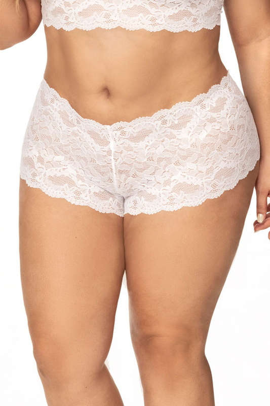 Plus Size White Luscious Lace Boyshorts