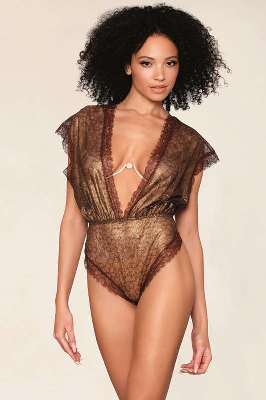 Espresso Lace Lingerie Teddy & Metal Bra
