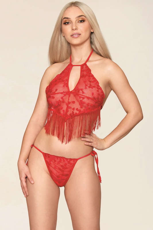 Ruby Fringed Halter Camisole & G-String