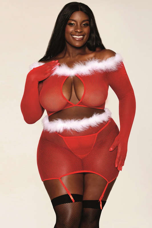 Plus Size Santa Baby Long Sleeved Cami & Garter Skirt