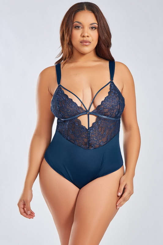 Plus Size Blue Primrose Lace Lingerie Teddy