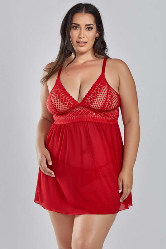 Plus Size Red Lace Hazel Lingerie Babydoll
